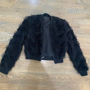 BCBG MaxAzria Rei Cropped Fringe Bomber Jacket Size XS